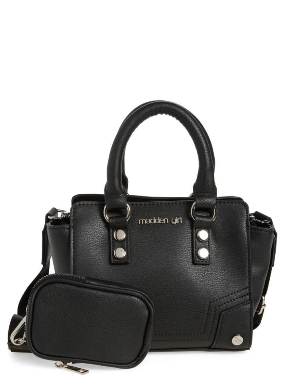 Madden Girl Black Pebbled Mini Satchel with Removable Pouch